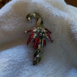 Festive Candy Cane Brooch with Red Accents